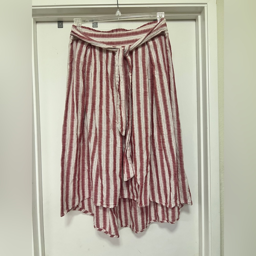 Max Studio High Low Midi Skirt Striped Cream/Red Cotton Women's Size Large - tie - Picture 2 of 10